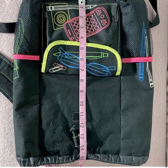Vintage Black With Neon Graphic Book Bag Backpack - Picture 12 of 14